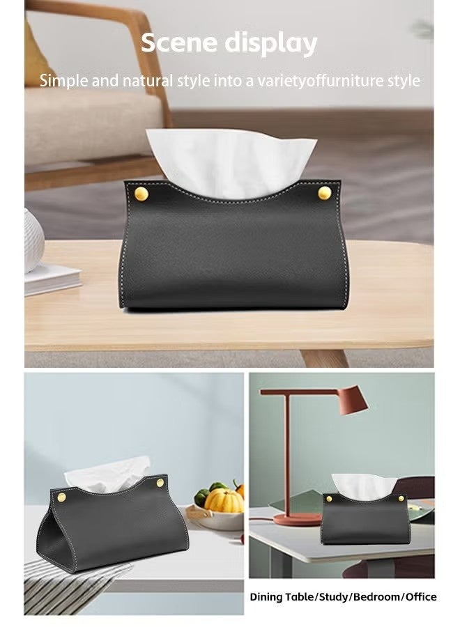 غطاء علبة مناديل جلدية، منظم علبة مناديل جلدية لطاولة غرفة المعيشة المنزلية، علبة تخزين مناديل جلدية للسيارة (أسود) - Image 5